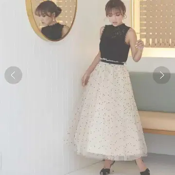 에이미 이스트 월 펄 도트 튤 플레어 스커트 화이트
