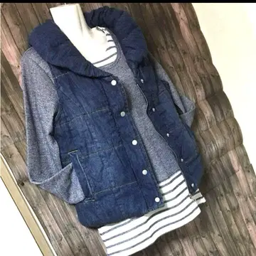 데님 충전솜 베스트 / 큐브 슈가 / 라임 잉크