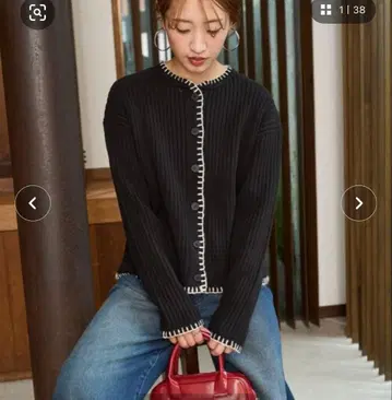 블랙 스티치 니트 숏 가디건 프릭스스토어