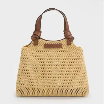 노트 핸들 니트 토트백 - 베이지