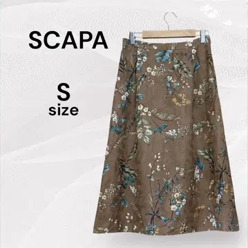 SCAPA 새상품급 스캐파 꽃무늬 플레어 스커트 S 마 혼방 브라운 갈색