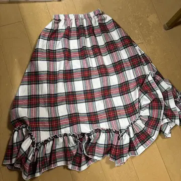 메리제니 타탄 체크 프릴 체크 플레어 스커트