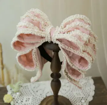 인형풍 샹티 크림 리본 머리띠 핑크 별 상자works
