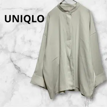 [ UNIQLO ] 블라우스 오부소매 셔츠 옷깃 없음 버튼 있음 베이지