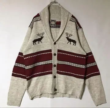 구제 의류 90s 가을/겨울 사슴 자수 니트 스웨터 가디건 L