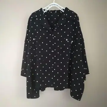 Noble 도트 프린트 오픈 카라 셔츠