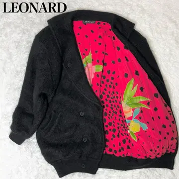 레오나르 가디건 모헤어 안감 올 패턴 여성용 XL 블랙 레드