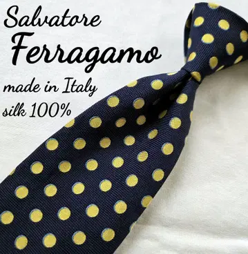 새상품급 Salvatore Ferragamo 네이비 도트 넥타이 실크