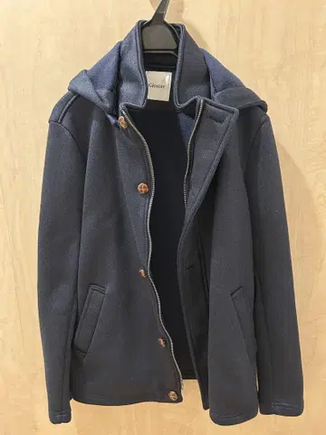 [ GLOSTER ] 양이온 플리스 본딩 싸개 단추 후드 부착 블루종