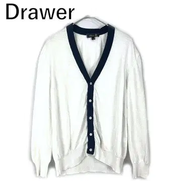 드로어 Drawer 가디건 바이컬러 로고 자수 화이트 네이비