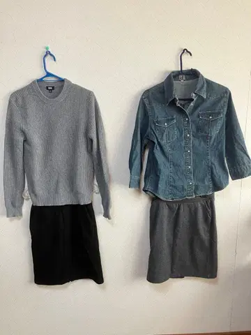 여성용 후드티 데님 자켓 티셔츠 상의 스커트 묶음 판매