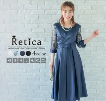 Retica 가슴 십자 디자인 레이스 7부 소매 종아리 기장 파티 드레스
