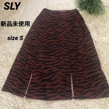 SLY 호피 플레어 롱 스커트 앞 슬릿 브라운 블랙