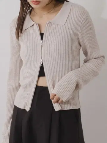 Kastane 더블 ZIP 라메 리브 가디건