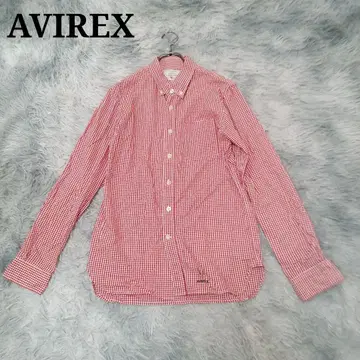 AVIREX 깅엄 체크 버튼다운 셔츠 레드 화이트 L 아비렉스