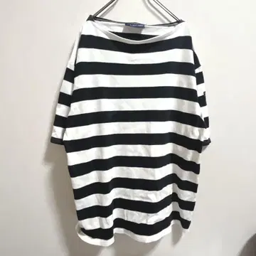 SAINT JAMES 남성용 티셔츠 반팔 블랙 x 화이트 L 사이즈