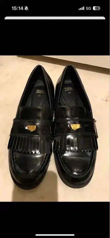 ZARA 코인 로퍼 메탈 디테일 태슬 프린지 37 블랙