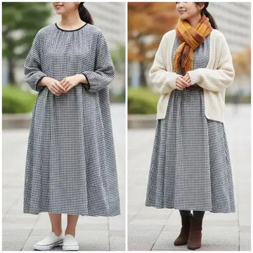 사만사 모스모스 전후 착용 와이핑 원피스 체크 링거 그레이 면