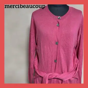 메르시보쿠 실크 혼방 가디건 핑크 돼지 실루엣 유니크 디자인