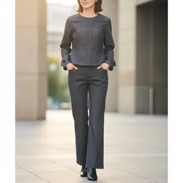 트루사르디 블랙 데님 노카라 자켓 셋업 플레어 팬츠