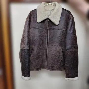 브라운 가죽 자켓 퍼 카라 부착