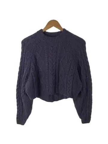 프레이 아이디 다크 퍼플 케이블 니트 크롭 스웨터