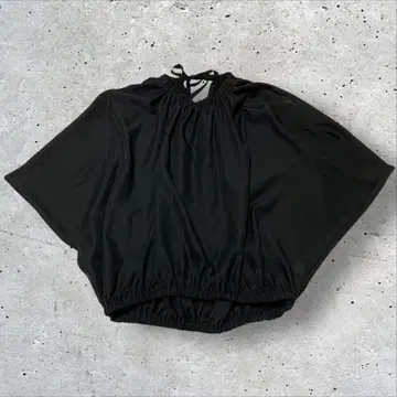 KU-UMxchika 시어 개더 블라우스 프리 백리본 블랙