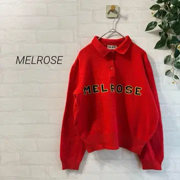 [ MELROSE ] 로고 자수 숏 기장 폴로 니트 스웨터 빨간색