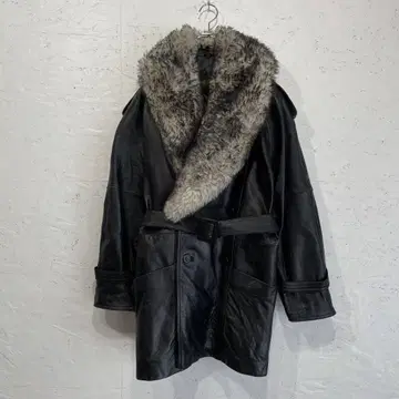 개성 구제 의류 80's 90's 빈티지 퍼 포함 가죽 코트 자켓