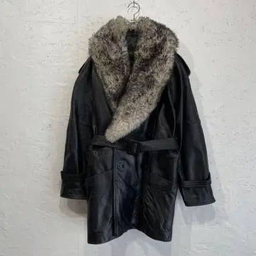 개성 구제 의류 80's 90's 빈티지 퍼 포함 가죽 코트 자켓