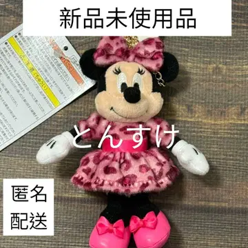 택 포함 새상품 미니 마우스 봉제 인형 참 레오파드 무늬 핑크