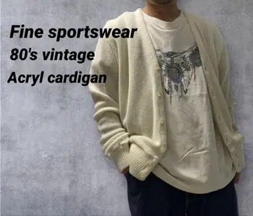 80s 빈티지 Fine sportswear 아크릴 가디건 화이트 M