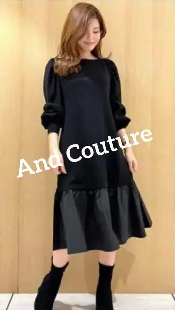 And Couture 밑단 절개 니트 도킹 원피스