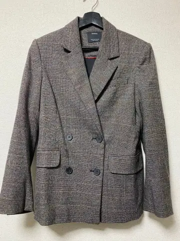 Bershka 브라운 계열 체크 더블 브레스트 자켓