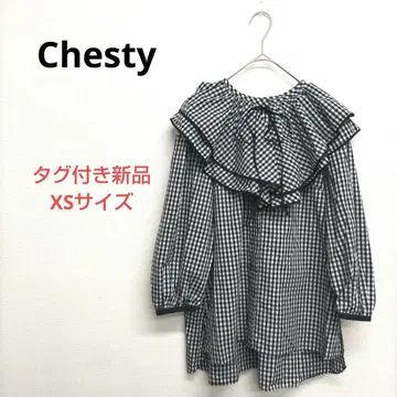 [택 포함 새상품] Chesty 체스티 깅엄 체크 리본 블라우스