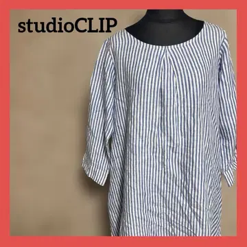 studioCLIP 린넨 스트라이프 튜닉 M 내추럴 계열 7부 소매 길이
