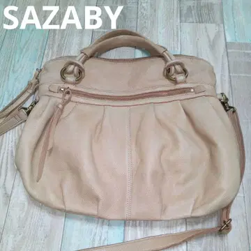 새상품급 SAZABY 백 사자비 가죽 베이지 주름 가공 2WAY