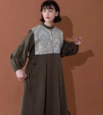idem 이데 자카드 베스트 레이어드 원피스 카키