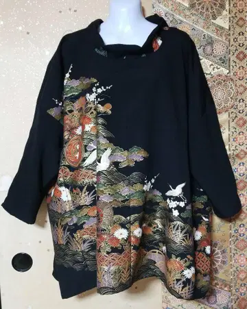 기모노 리메이크 블랙 전통 예복 기모노 럭셔리 금채 봉황 길상 튜닉