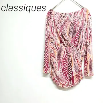 classiques 핑크 계열 잎 패턴 랩 튜닉 긴팔 M 경량 캐주얼