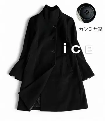 온워드 iCB 양모 캐시미어 혼방 노카라 스탠드 울 롱 코트 블랙