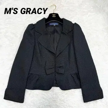 [ 새상품급 ] 엠즈 그레이시 자켓 자카드 리본 블랙 라메 40