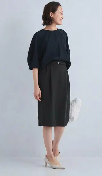 네이비 타이트 스커트 허리 벨트 포함
