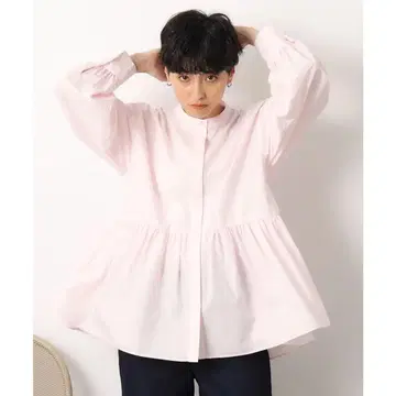 밴드 카라 페플럼 셔츠 블라우스 라이트 핑크(070)