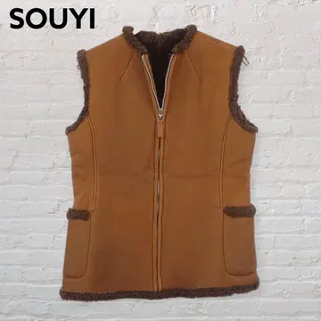 SOUYI 페이크 무스탕 베스트 스웨이드 느낌 보아 안감 복슬복슬 방한