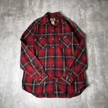 FIELD & STREAM 옴브레 체크 헤비 플란넬 셔츠 XL 빨간색
