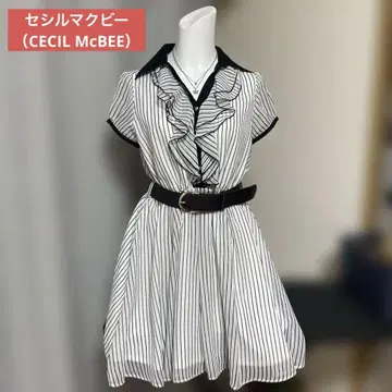 프릴 장식 화이트 블랙 스트라이프 원피스 세실 맥비 헤이세이 갸루 Y2K