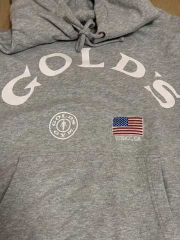 GOLD'S GYM 그레이 후드티 미국 국기
