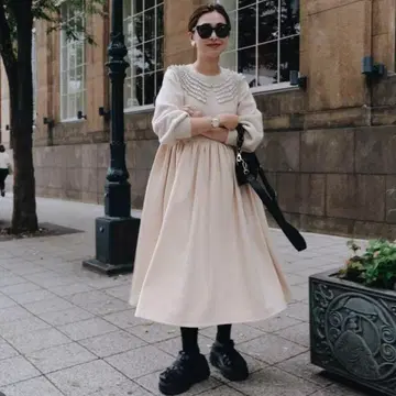 unminou 앙미누 티어드 프릴 도킹 원피스 핑크 베이지