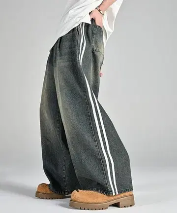 라인 트랙 와이드 슬랙스 블루 계열 1 S